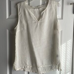 Linen, v-neck, sleeveless top. Cream color.